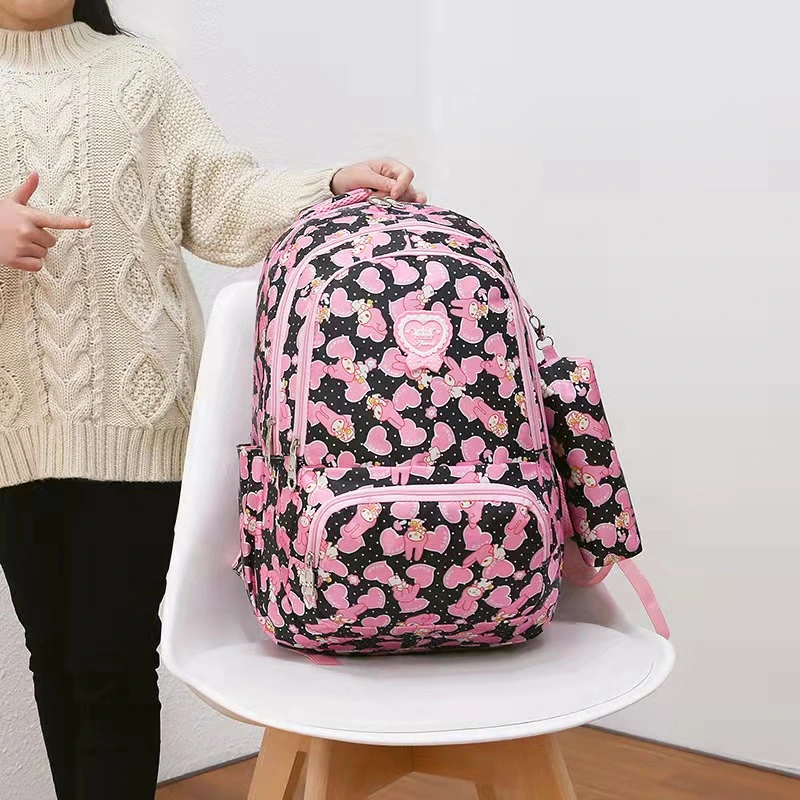 New Cute Large Capacity Rucksack with Pencil Box Sweet Nylon School Bags for Teenager