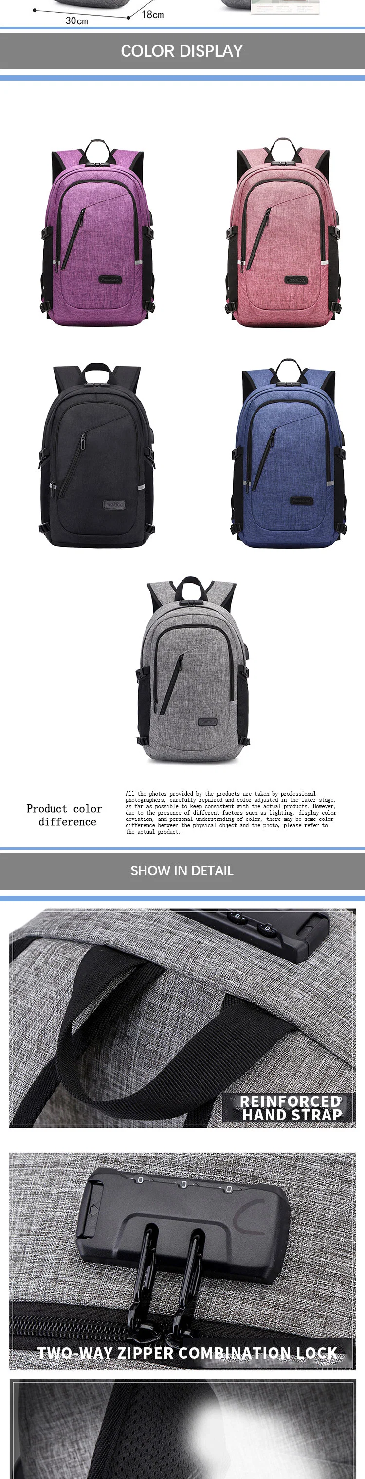 Anti-Theft Backpack USB Charging Oxford Cloth Business Computer Bag Trolley Case Fixed with Password Lock Shoulder Bag