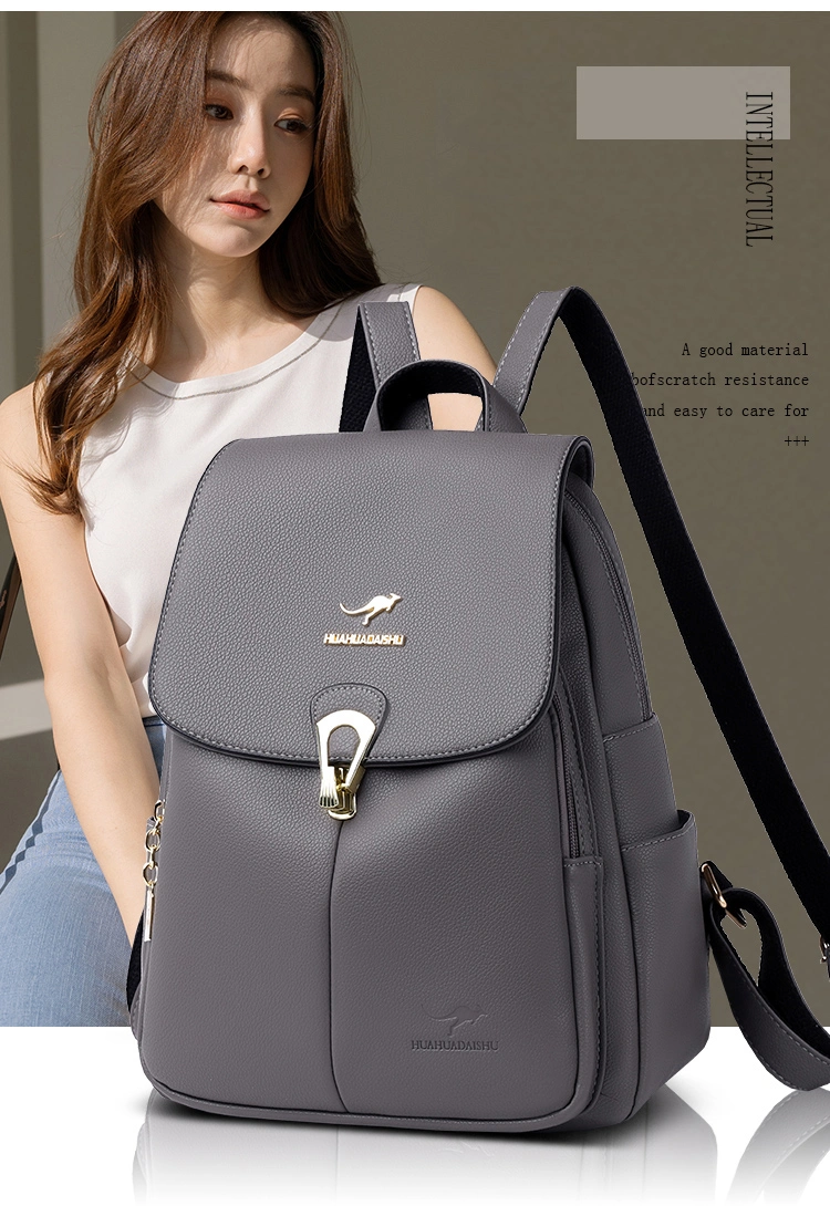 High Quality Leather Backpack Women Large Capacity Leisure Rucksacks for Girls Lock Design Backpacks for School Teenagers Girls