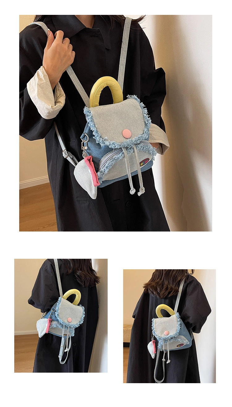 Donut Denim Button Backpack 2023 New Cute Small School Bag Girls College Students Niche Backpack