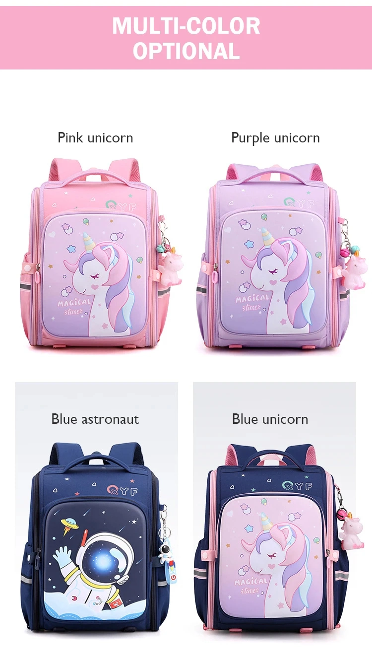 Girl School Bags Child Pink Unicorn Nylon Printing Backpack Kindergarten Student Cute Girls Children&prime;s Schoolbag Waterproof Kid