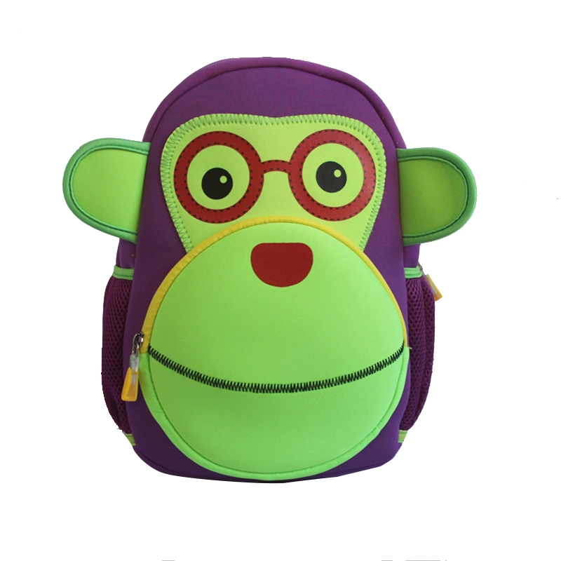 Durable New Fashion Cute Toddler Backpack Custom Kid School Bag Cartoon Monkey Neoprene Blue and Pink Backpack