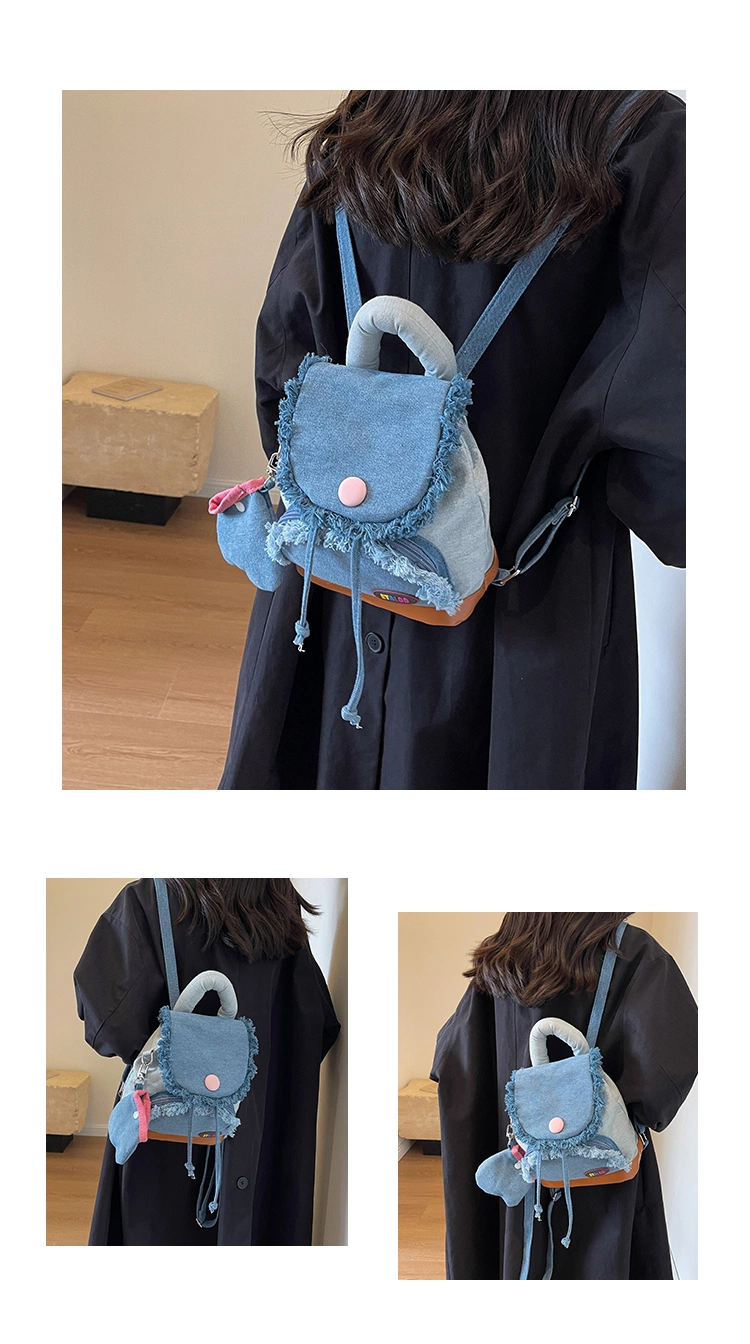 Donut Denim Button Backpack 2023 New Cute Small School Bag Girls College Students Niche Backpack