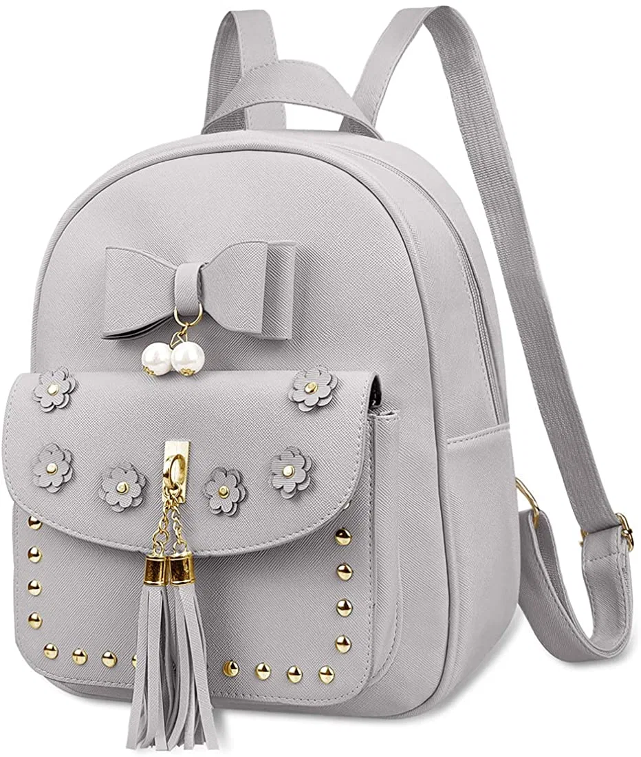 Girls Cute Bowknot Tassel Mini Backpack Leather Small Daypack Purse for Women