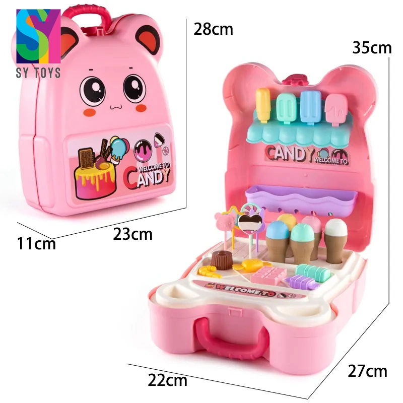 Sy 2 in 1 Candy Backpack Pretend Role Play Ice Cream Shop Kids Kitchen Game Play Set Surprise Toys with Dessert Food