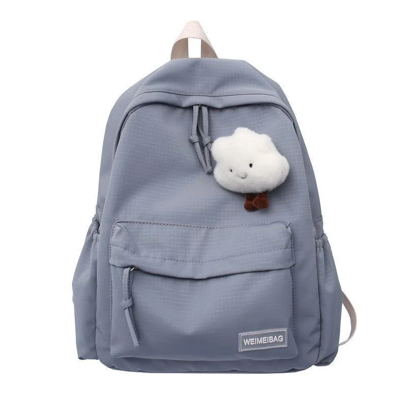 (WD6211) Female Student Schoolbag 2023 New Fashion Backpack Small Fresh Cute White Clouds Duoduo Pendant Simple Shoulder Backpack