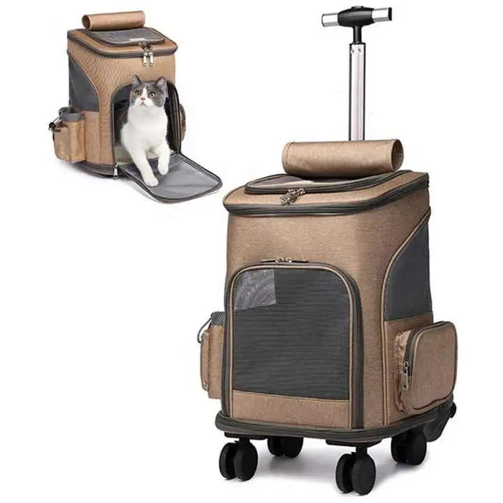 Wheeled Pet Two in One Comfort Cat Removable Rolling Wheels Trolley Backpack