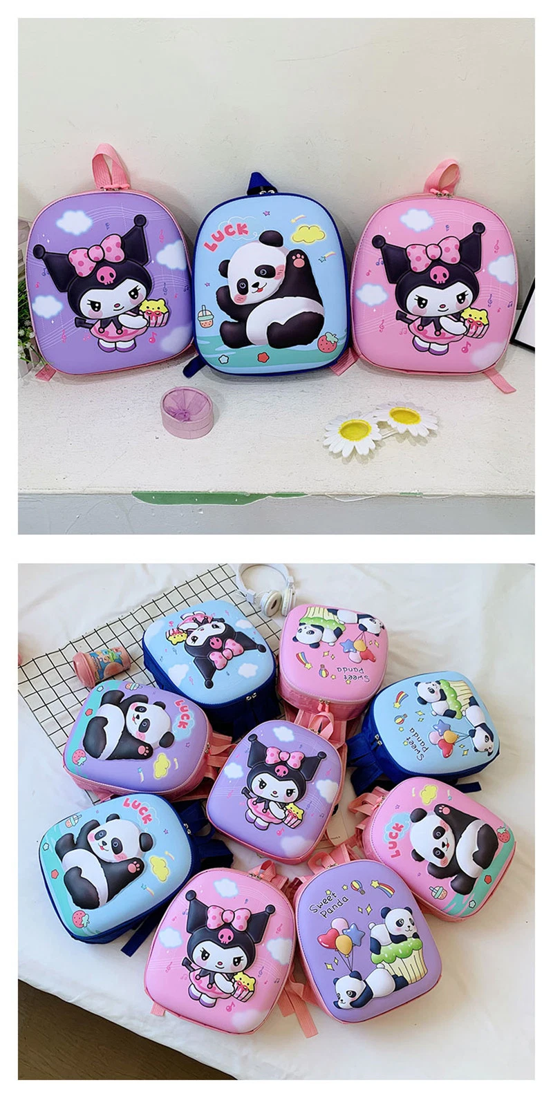 Cartoon Pink Panda School Bag for Girl Backpack Kids Bookbag Back Pack