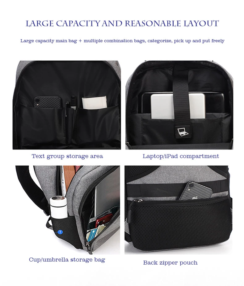 USB Charging Computer Bag Business Backpack Notebook Large Capacity Laptop Bag with Waterproof Fabric