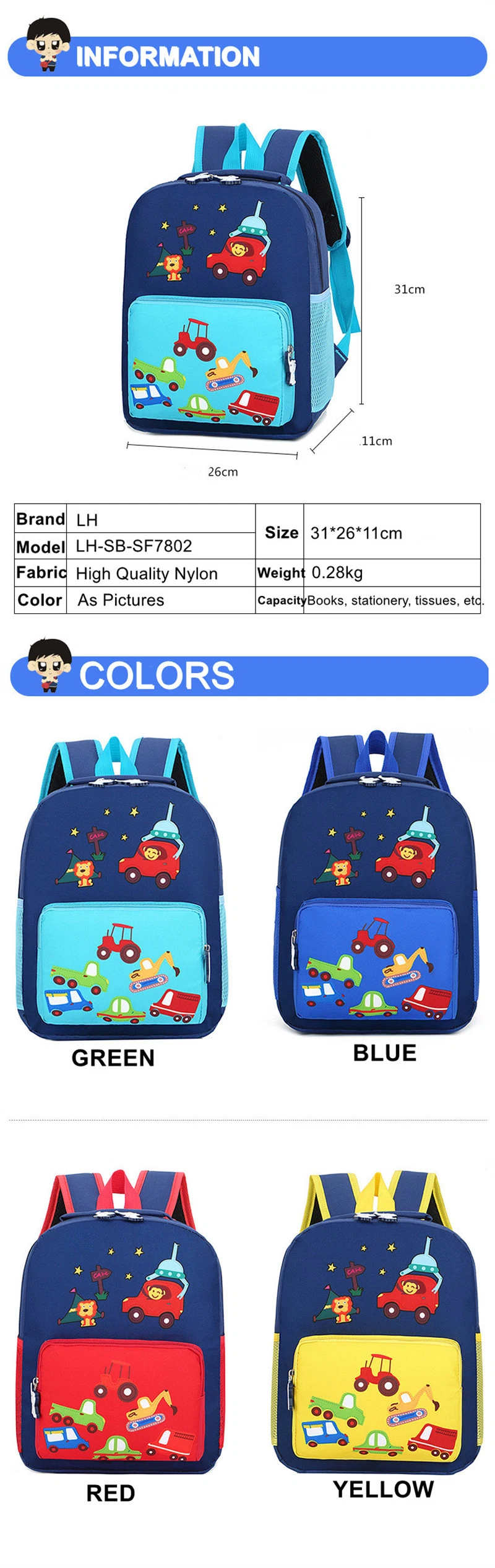 Children Schoolbag Travel Backpack Cute Student Pack New Cheap Bookbag for Kids