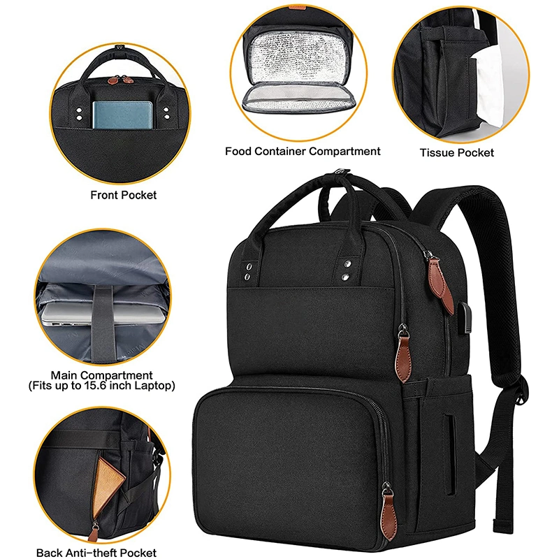 Outdoor Business Travel Lunch Cooler Computer Laptop Backpack with USB