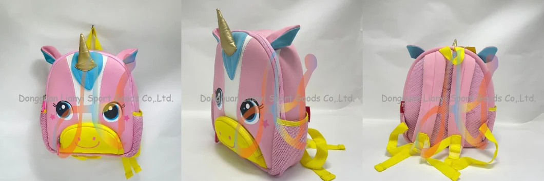 Custom 3D Cute Cartoon Toddler Backpack Neoprene Unicorn Design Schoolbag for Kids, Lunch Box Carry Bag