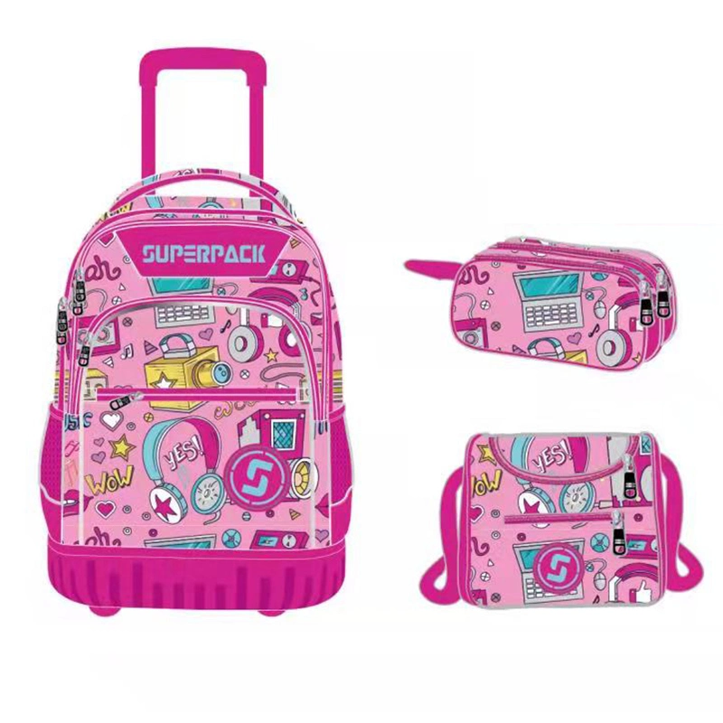 Wholesale Lightweight Kids Travel Trolley Bags with Lunch Bag Pencil Case Waterproof School Trolley Bag