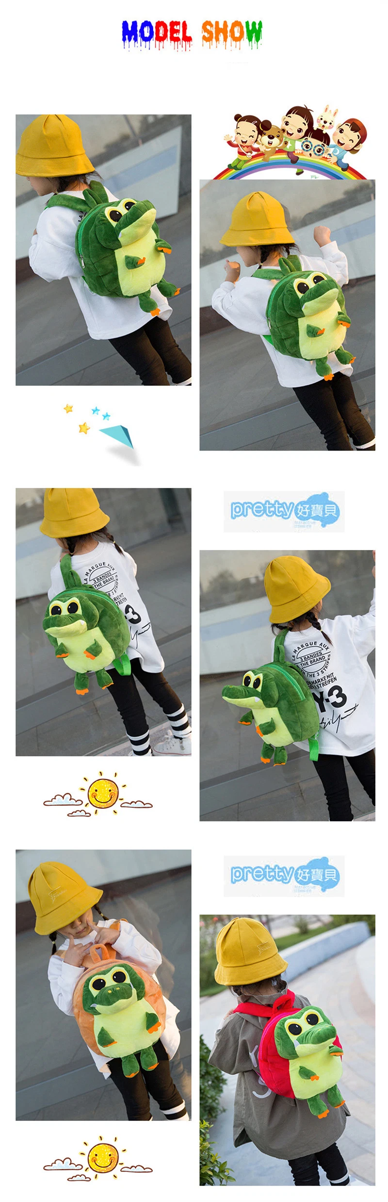 Korean Cartoon Cute Crocodile Baby Backpack for Boys and Girls