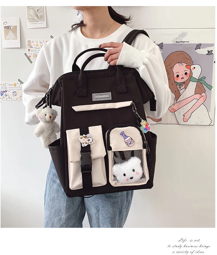 Nylon School Bags for Teenage Girls Kawaii College Student Kids Book