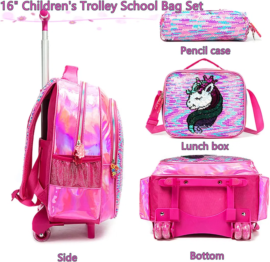 Girls Unicorn Rolling Backpacks Kids Backpack with Wheels for Girls School Bags with Lunch Box