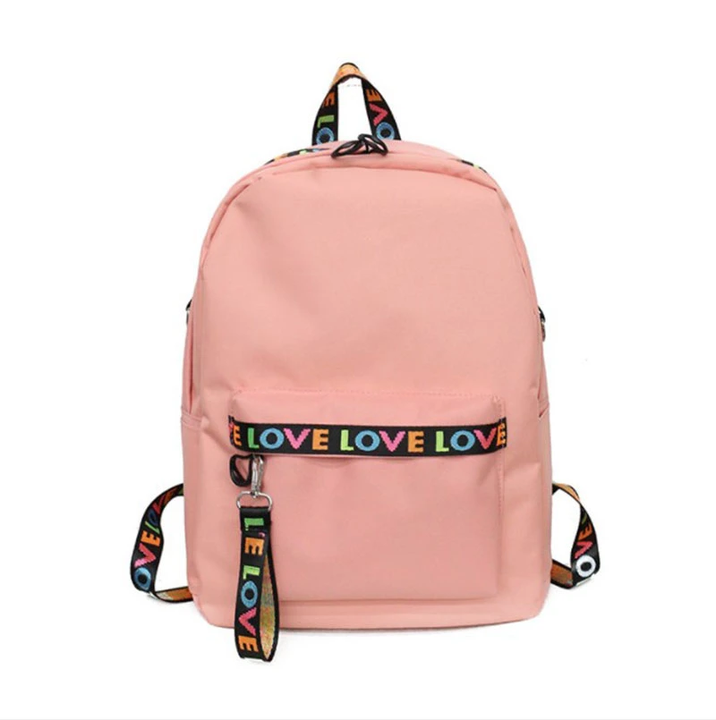 Color Letters Straps Ultra Light Cute Pink School Bag Large-Capacity College School Backpack Bags