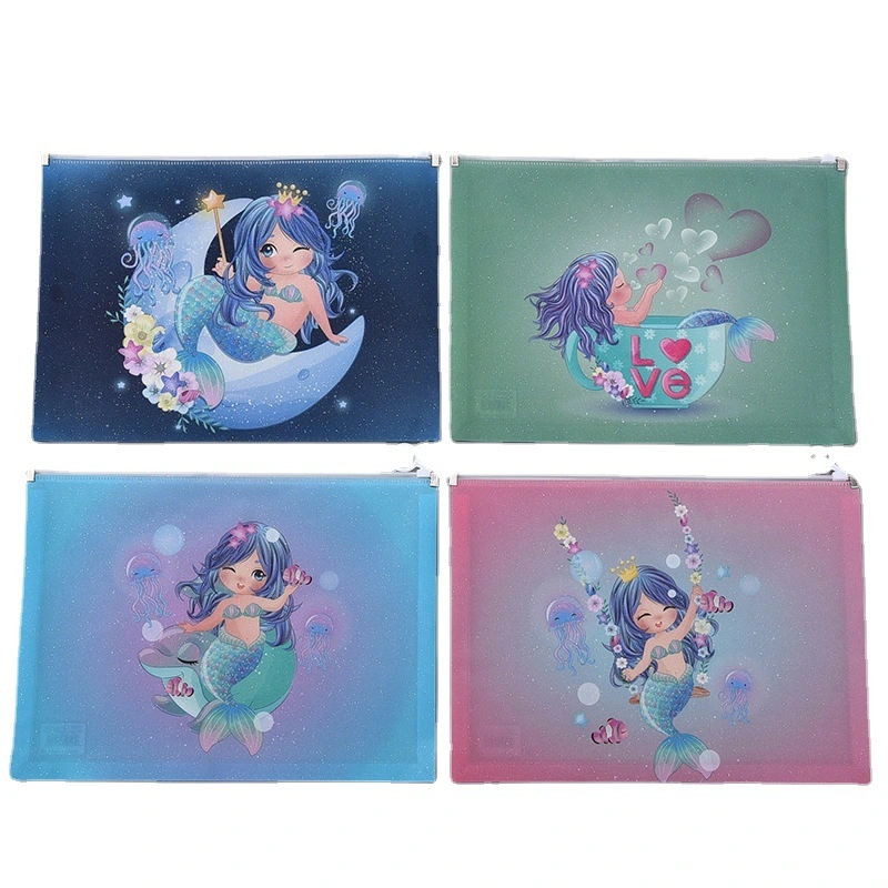 Lovely Mermaid A4 PP Waterproof Zipper Bag for School Girl