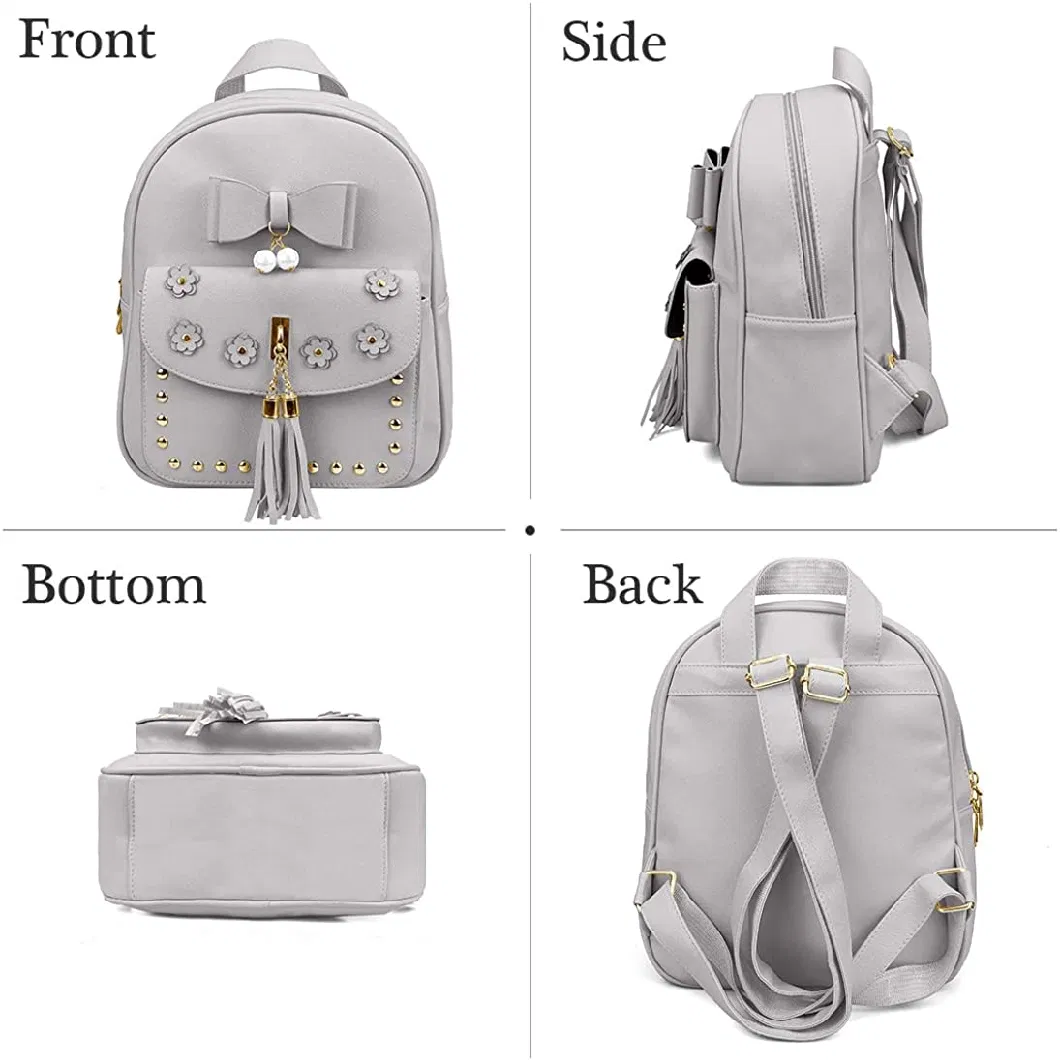 Girls Cute Bowknot Tassel Mini Backpack Leather Small Daypack Purse for Women