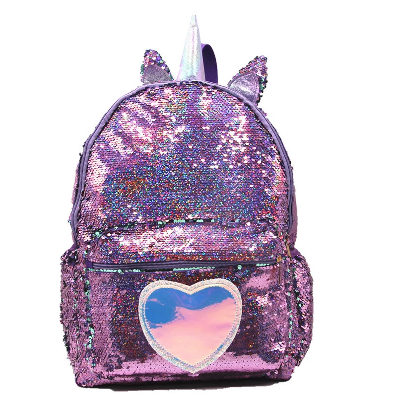 Fashion Girl Unicorn Sequin Backpack Bags Glitter Children School Bag