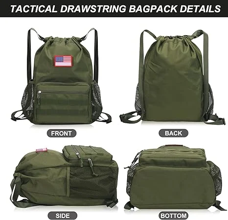 Tactical Drawstring Backpack Sandproof Beach Backbag Cinch Sack Bookbag for Men Women