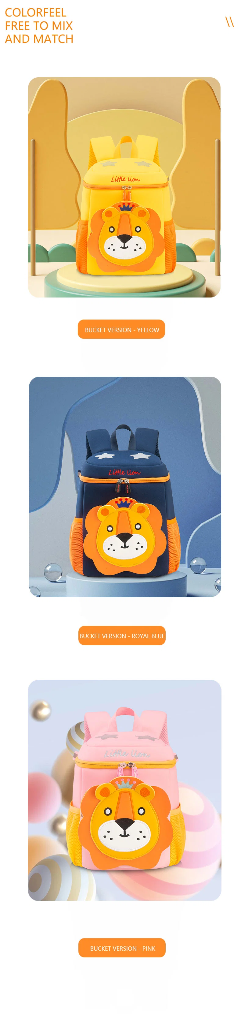 New Design Little Lion Pattern School Backpacks Large Capacity Bucket Anti-Lost Toddler Bags