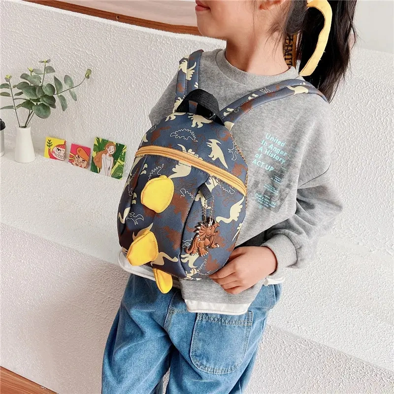 Boys Cute Korean Dinosaur Printing Anti-Lost Canvas Bag New Kindergarten School Bags Kids Pupils Backpack