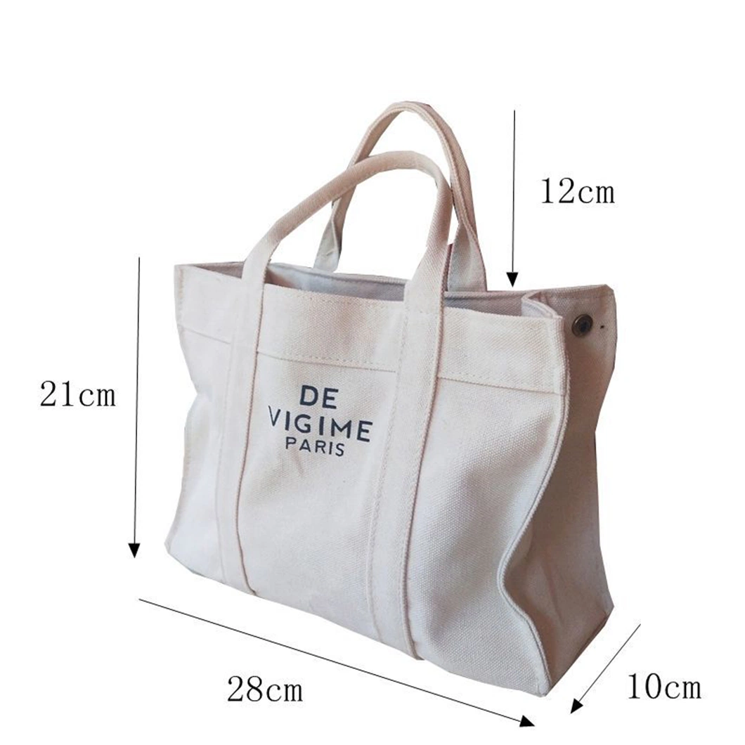 Custom Large Capacity Fashion Book College Style Tote Bag Blank Recycled Cotton Canvas for Women