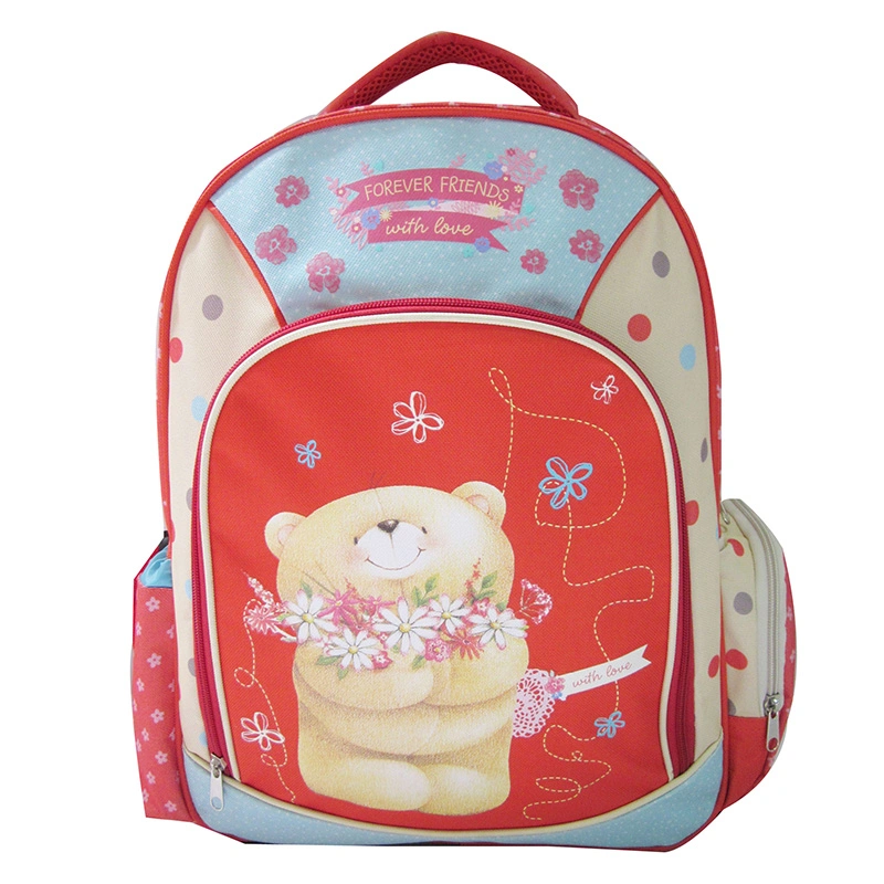 Durable Colorful Bear Flower Embroidery Girls School Backpack Bag