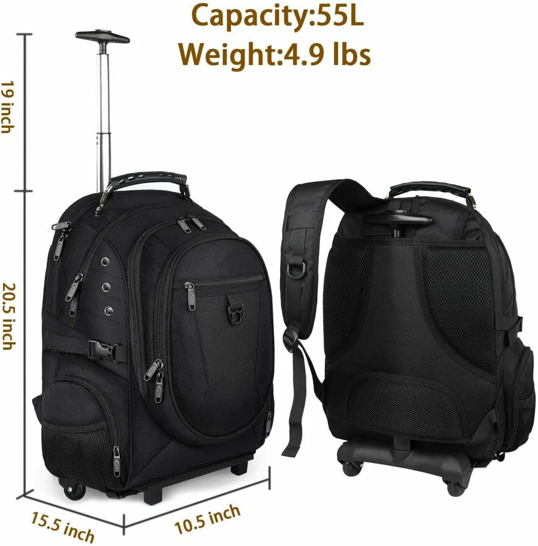 Travel Bag; Trolley Bag; Black 15.6&quot; Rolling Laptop Backpack