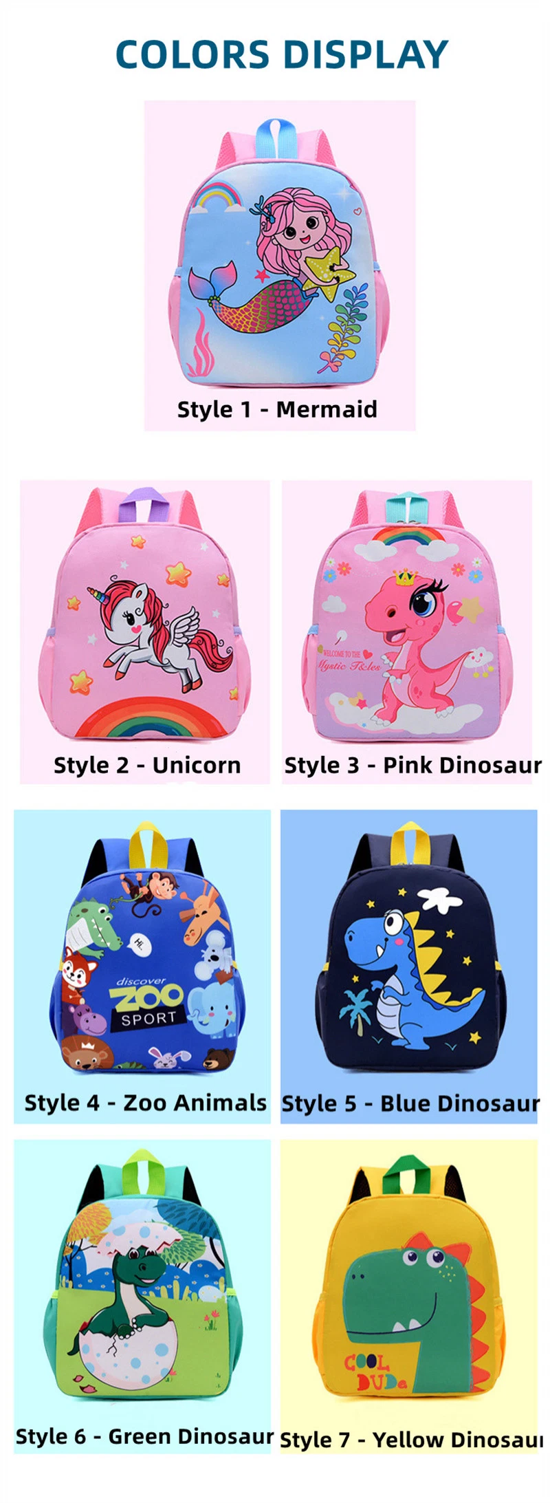 2024 Cute Nylon Kids School Bag Children Shoulders Lightening Backpack Cartoon Printing