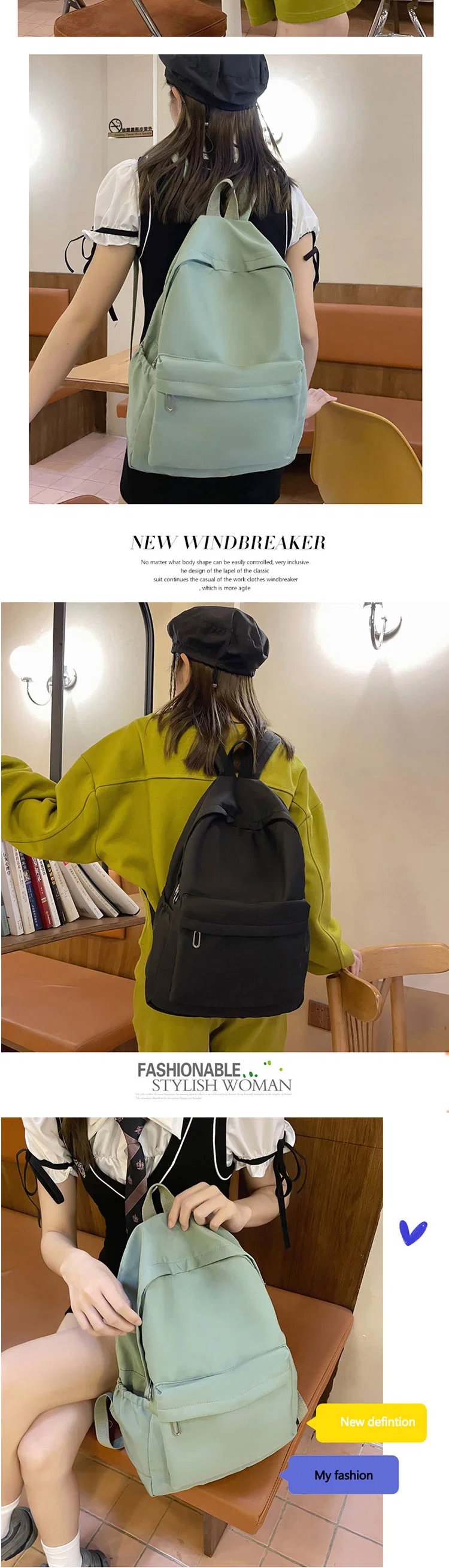 Custom Low MOQ Solid Color Bookbag Girl School Bag Student Kids Backpack