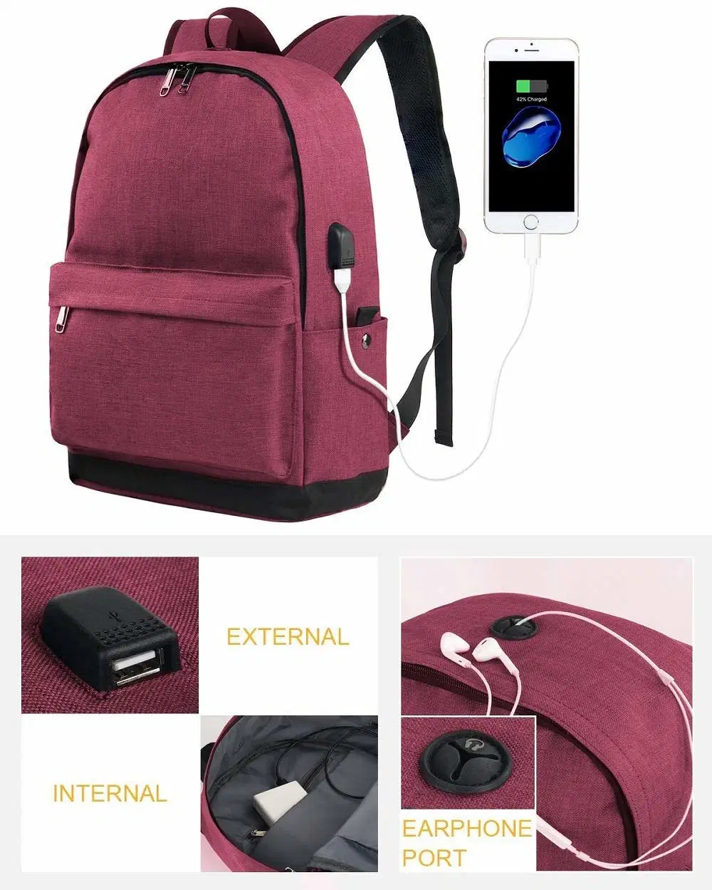 School Backpack for Girls/Boys Teens Bookbag Lightweight Student Backpacks Travel Daypack with USB Charging