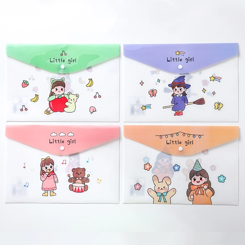 Custom Logo Printed Waterproof Cartoon Students School Stuff Document Books Packaging Envelope Clear Plastic PVC Pouch Storage File Folder Bag with Buckle