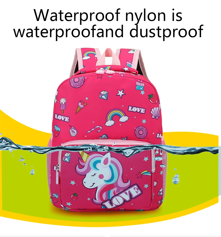 New Waterproof Custom Cartoon Rainbow Unicorn Printing Lovely Kindergarten Student Backpack