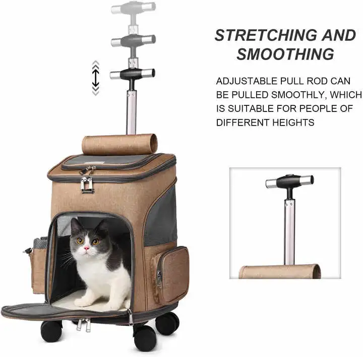 Wheeled Pet Two in One Comfort Cat Removable Rolling Wheels Trolley Backpack