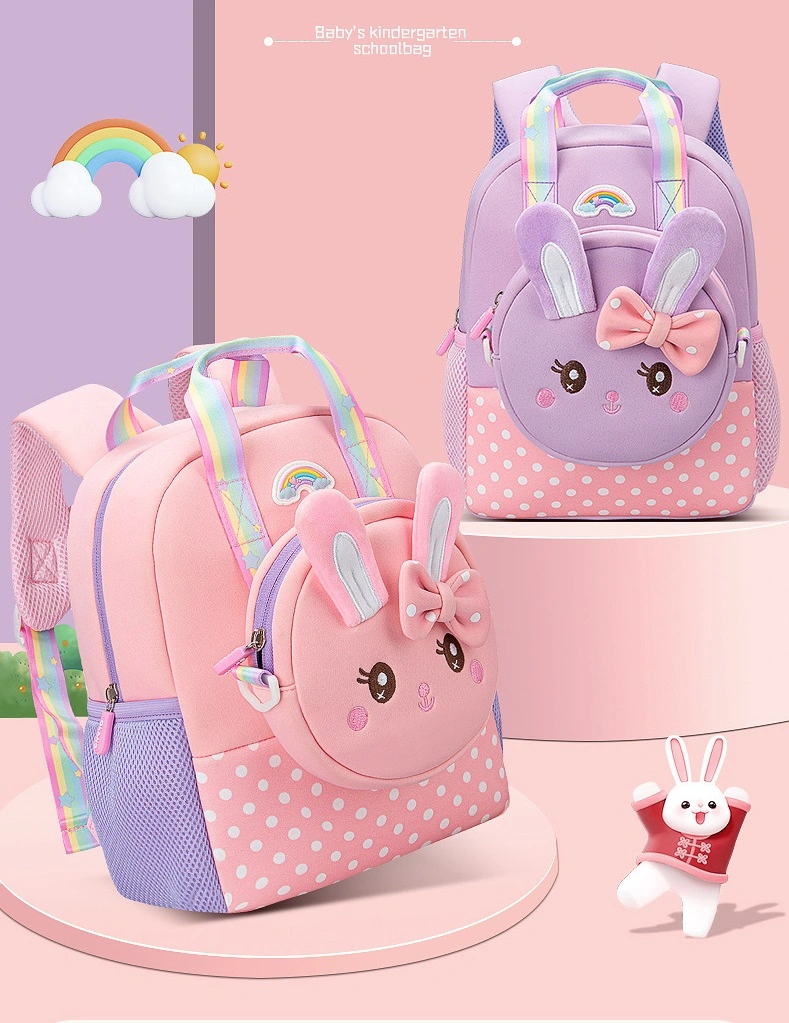 Cute Cartoon Rabbit Picture Kindergarten Backpack Large Capacity Buy One Get One Chest Bag Free Kid Bag