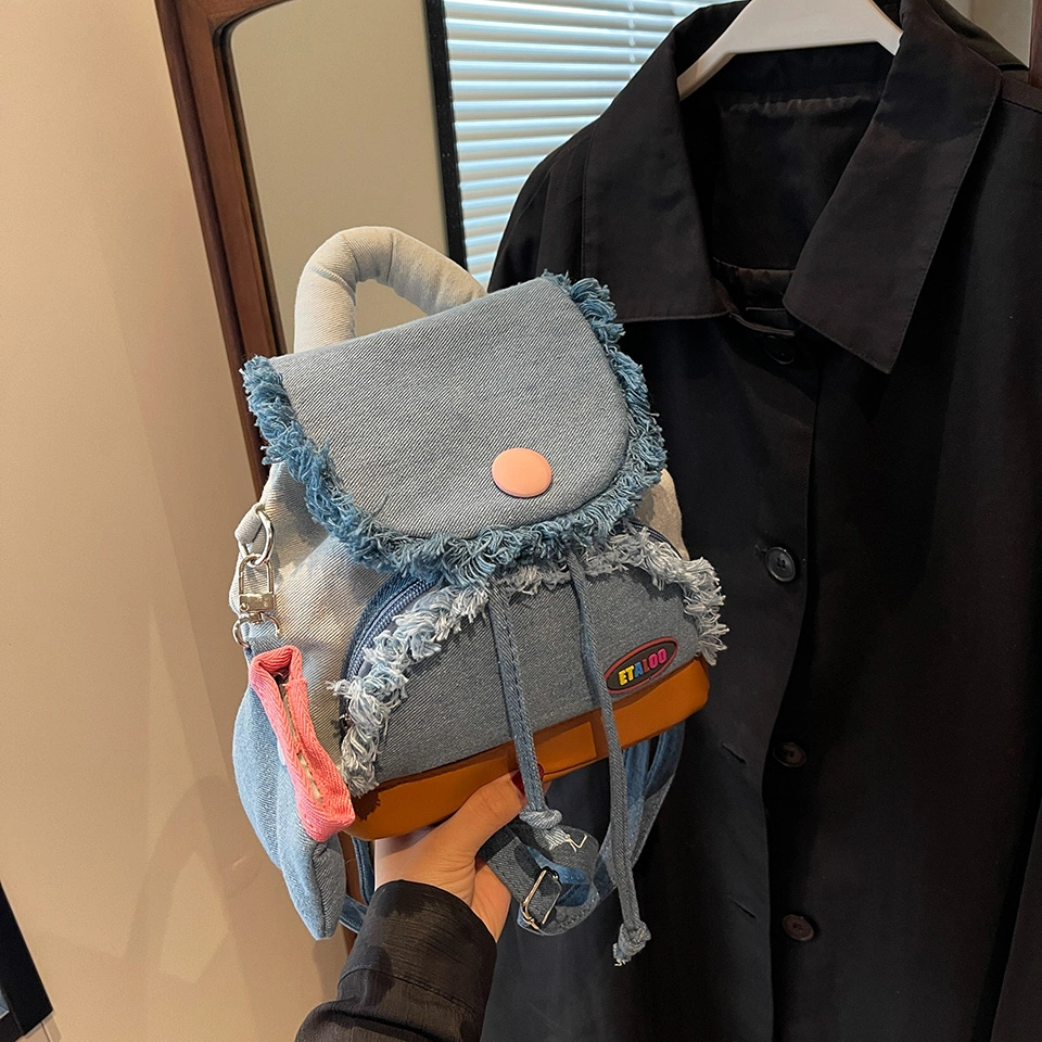 Donut Denim Button Backpack 2023 New Cute Small School Bag Girls College Students Niche Backpack