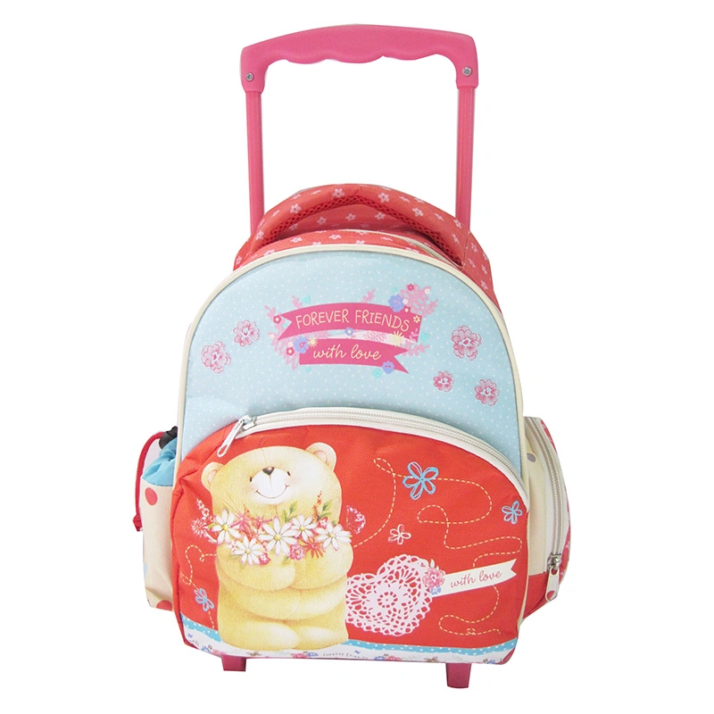 Durable Colorful Bear Flower Embroidery Girls School Backpack Bag