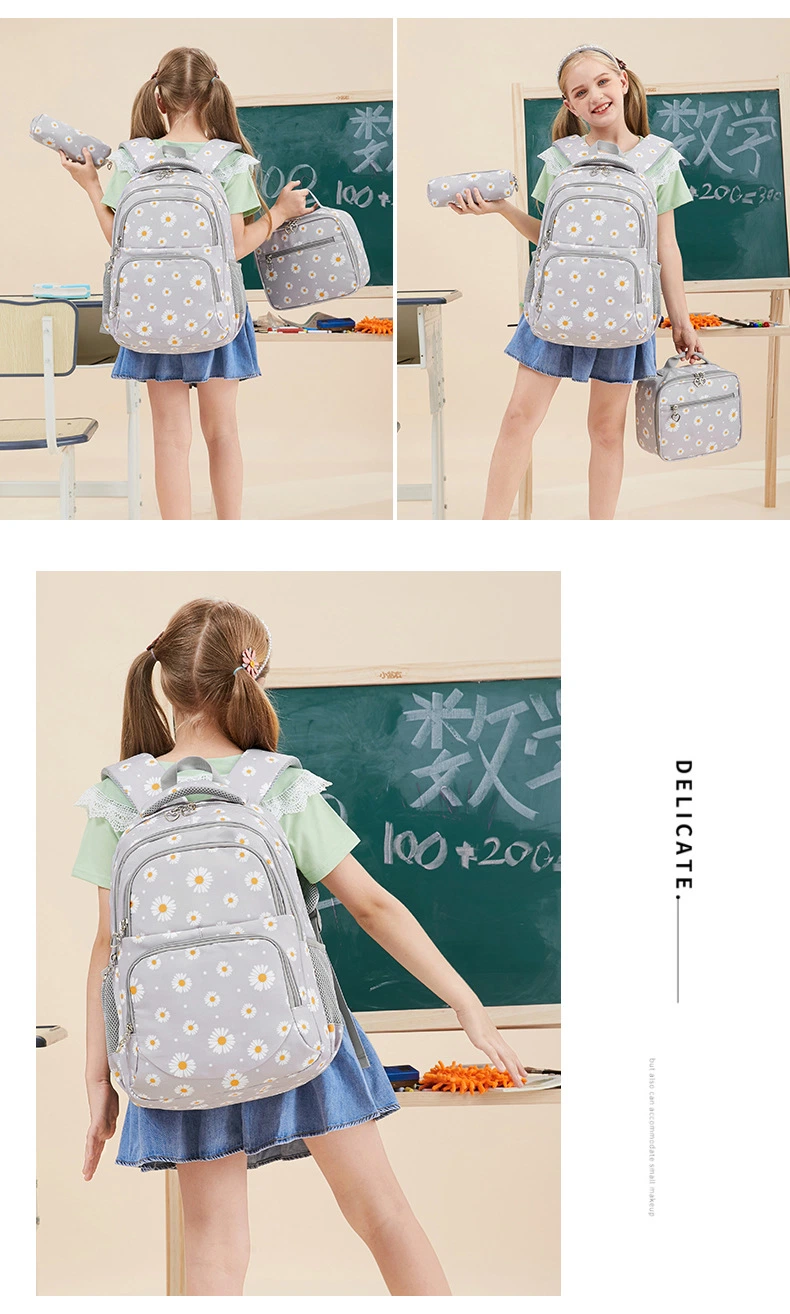 Three-Piece Sets Fashion Girl Waterproof Primary Child School Student Bag Backpack with Lunch and Pencil Pen Bag