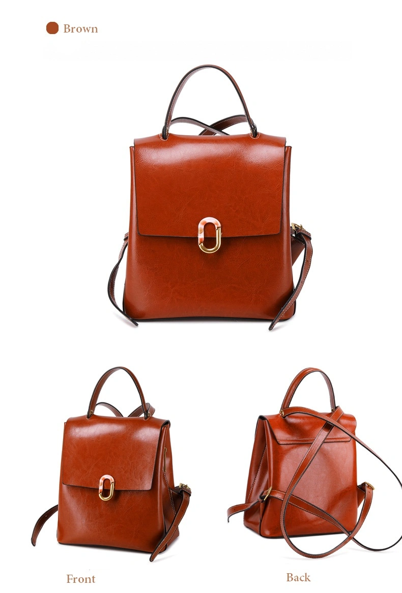 High-End Orange Leather Girl Backpack Purse Custom Logo Laptop Shoulder Backpacks Teens Rssx-8362