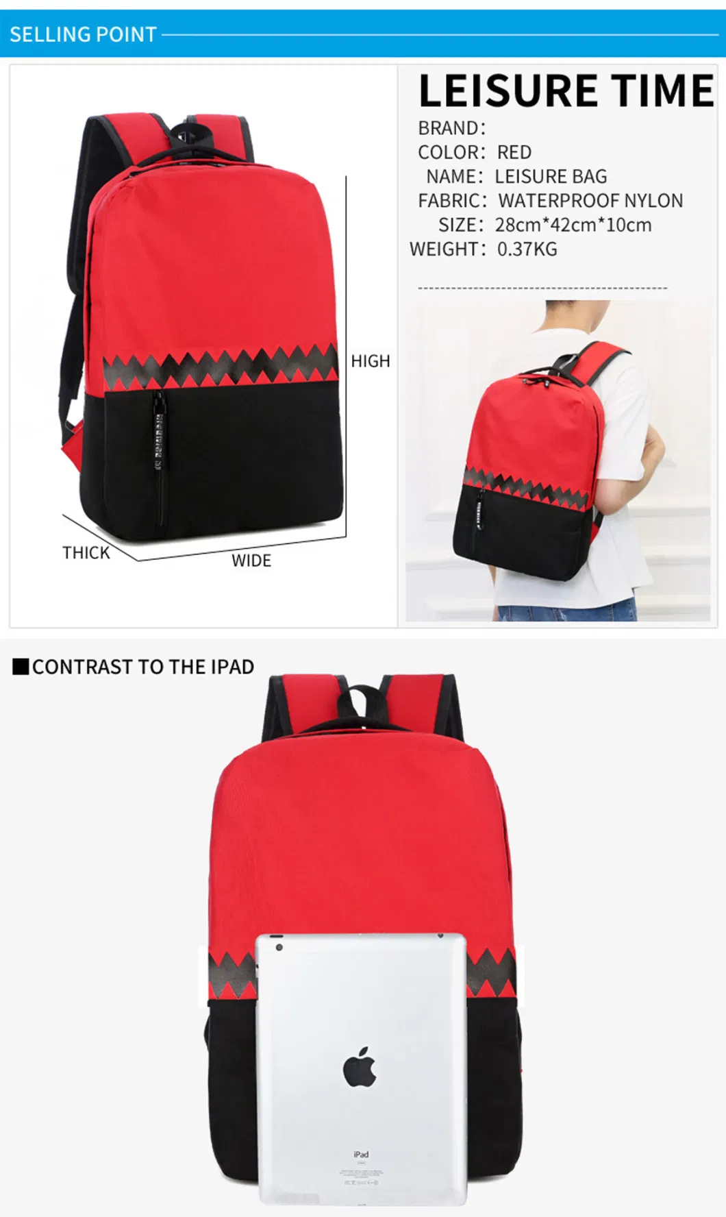 Vogue Tablet Bookbag Insulated Gaming Rucksack for Teens Girls with One Size / Notebook Ultrabook Shoulder Bag Red RS-Cj-1088