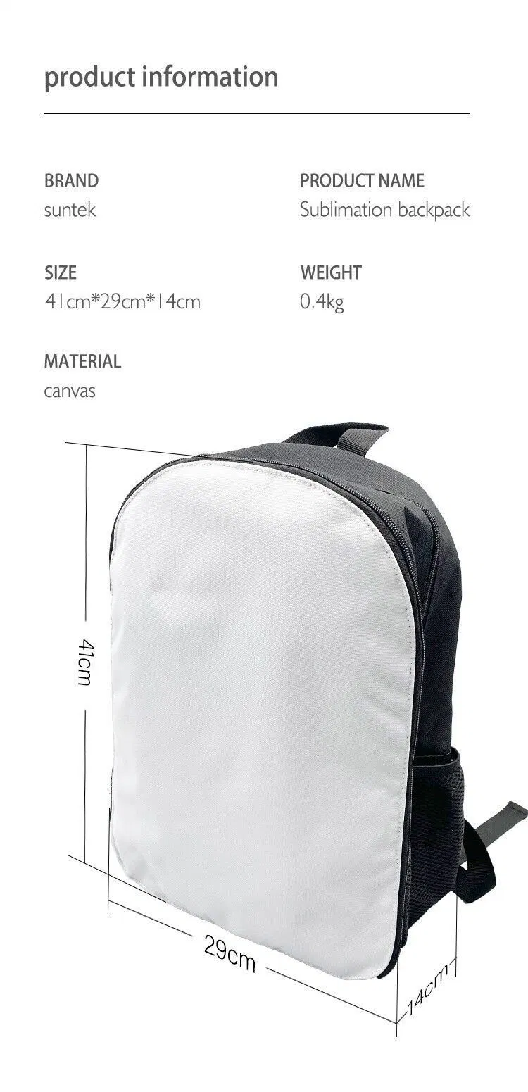 Sublimation Backpack Blank Children Kids Printing School Book Bag