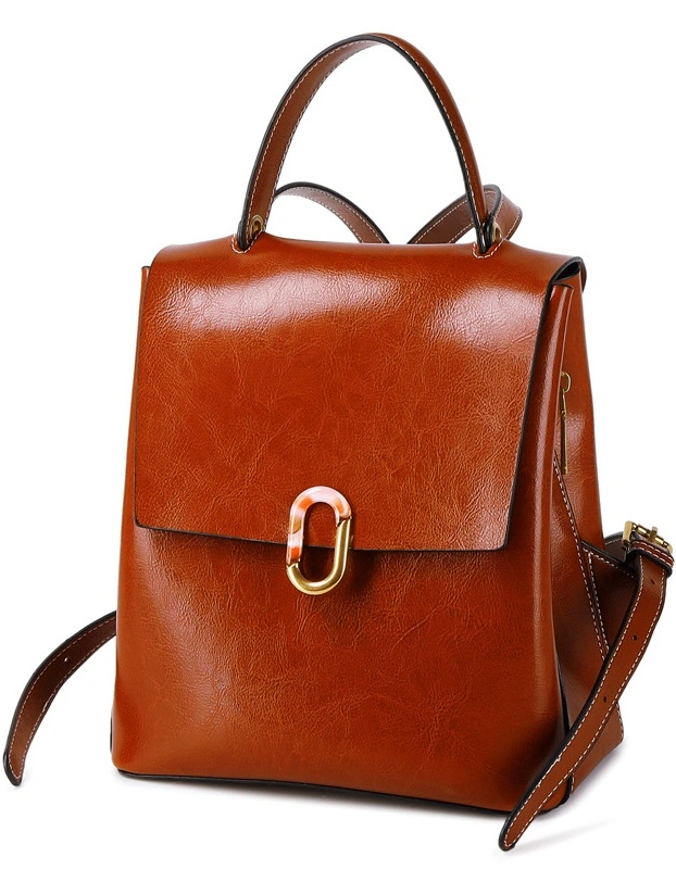 High-End Orange Leather Girl Backpack Purse Custom Logo Laptop Shoulder Backpacks Teens Rssx-8362