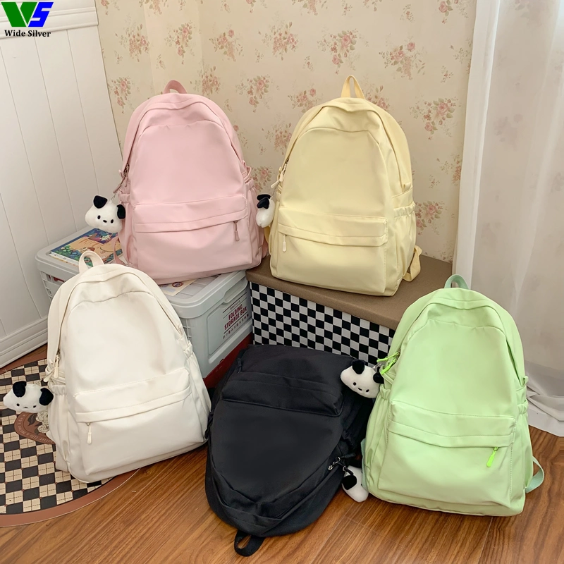 Wide Silver Good Selling Stylish College Bags Girls Korean Backpack for Teens