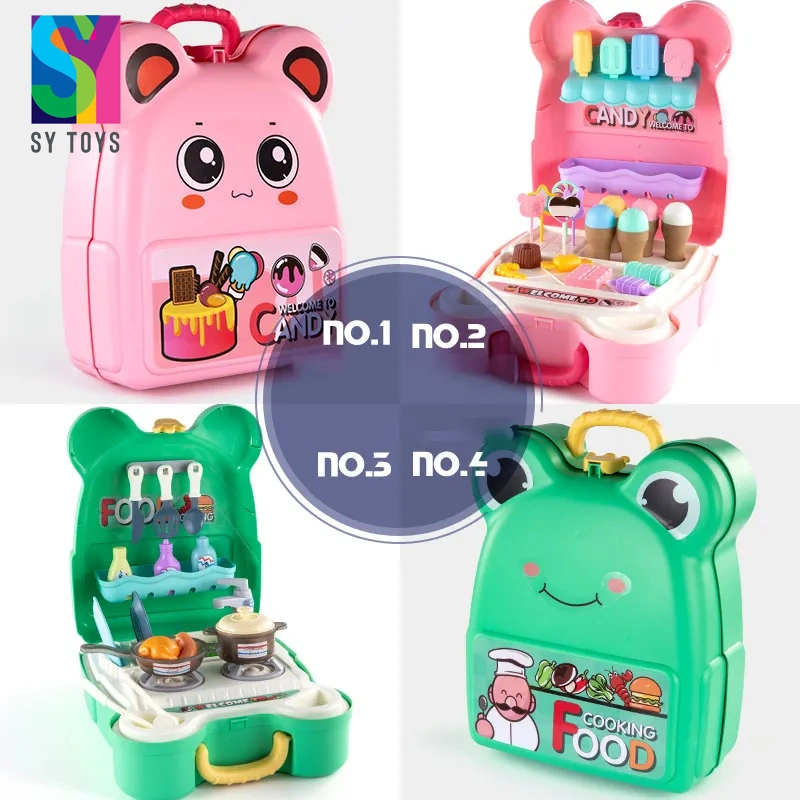 Sy 2 in 1 Candy Backpack Pretend Role Play Ice Cream Shop Kids Kitchen Game Play Set Surprise Toys with Dessert Food