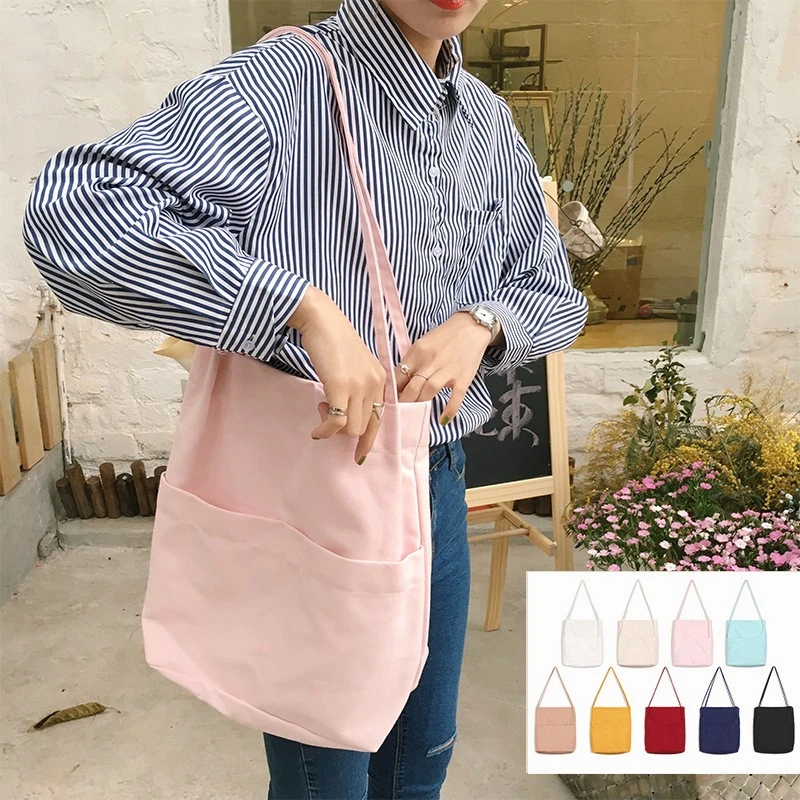 Wholesale Plain Canvas Shoulder Bag Custom Cotton Canvas Shopping Book Tote Bag