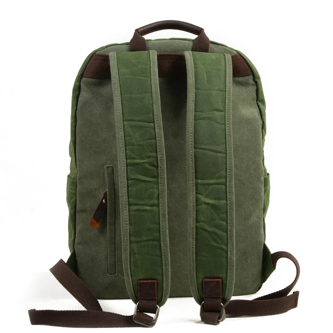 Green Waterproof Canvas Kids Book Backpack Primary Student Leather School Bag (RS-8003)