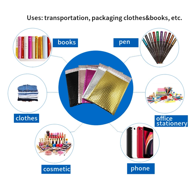 Custom Metallic Shipping Bag with Bubble Mailer Mailing Envelope for Books Clothes