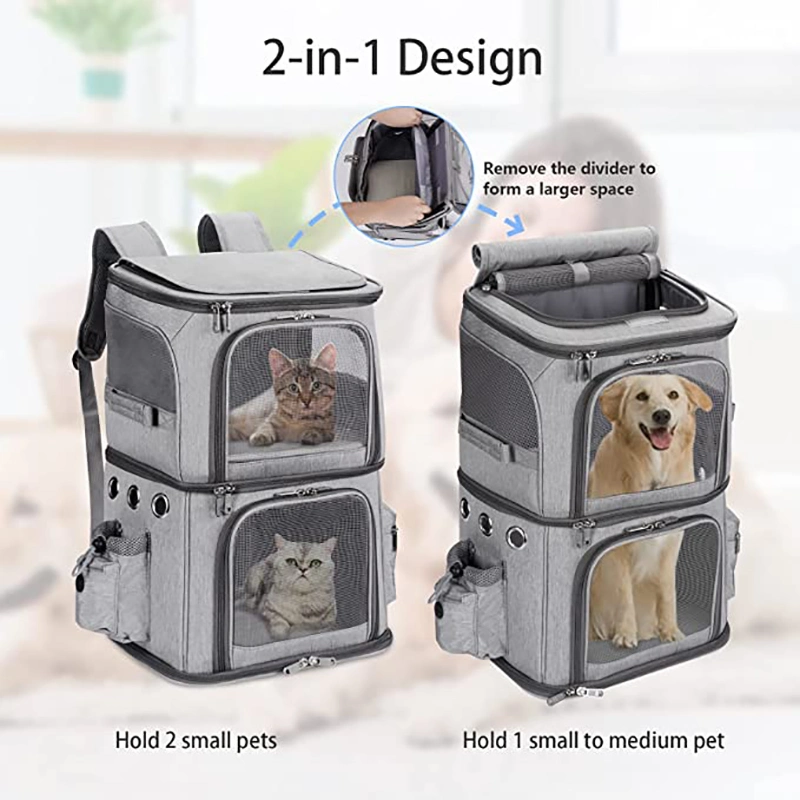 Double-Compartment Ventilated Cat Pet Carrier Backpack for Cats Dogs